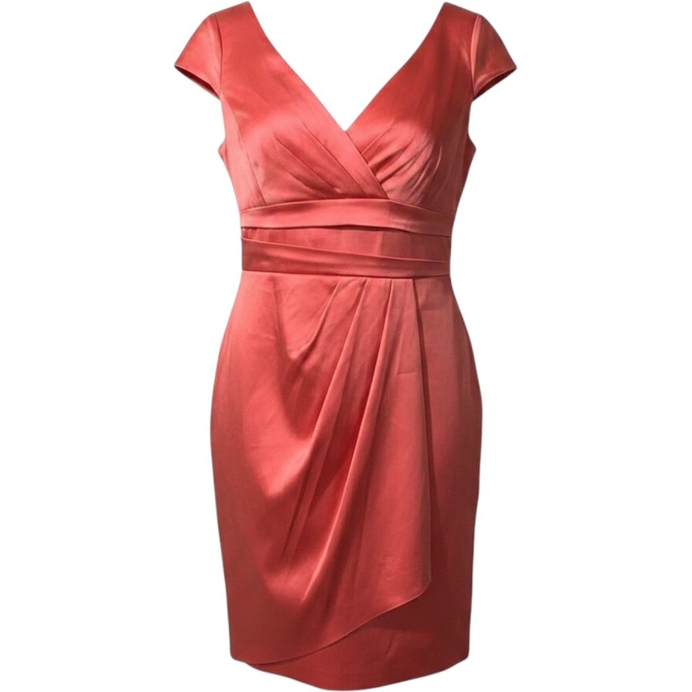 Kay Unger New York Coral Pink Satin Sheath Dress Size 8 Cocktail Party‎ Elegant